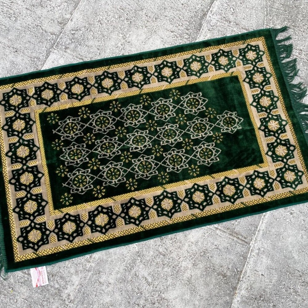 Ramadan Prayer Rug Green/Gold Tone Soft Religious Rug Jai Namaz Islamic Rug